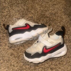 Nike Kids White and Black Sneakers with Red Swoosh